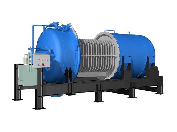 Horizontal pressure leaf filter with a lower support frame